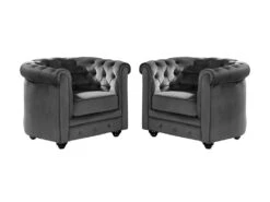 Lot De 2 Fauteuils CHESTERFIELD - Velours Anthracite