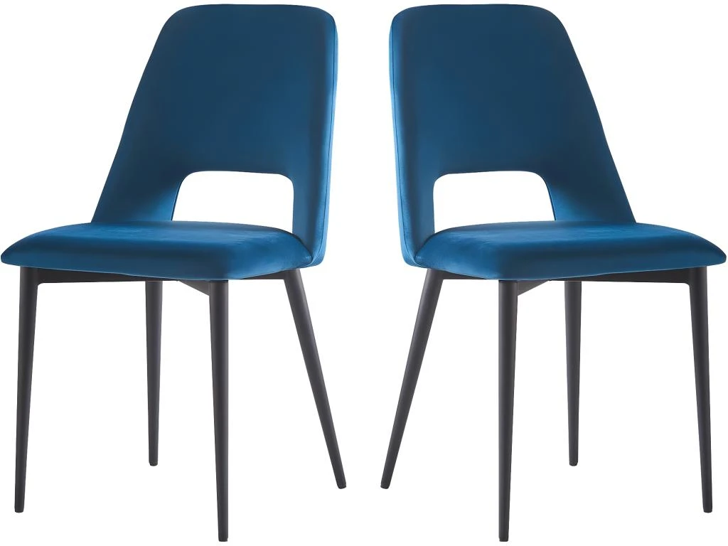 Lot De 2 Chaises En Velours "Fedora" - Bleu Foncé 1 Lot De 2 Chaises En Velours "Fedora" - Bleu Foncé