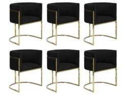 Lot De 6 Chaises Avec Accoudoirs - Velours Et Acier Inoxydable - Noir Et Doré - PERIA De Pascal MORABITO -Fren Soldes Boutique chaise 10779027