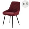 GRACE - Chaise En Tissu Chevrons Bordeaux Et Pieds Métal Noir (x4)