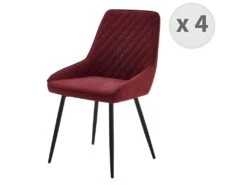 GRACE - Chaise En Tissu Chevrons Bordeaux Et Pieds Métal Noir (x4)