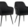 Lot De 2 Chaises Avec Accoudoirs En Velours Et Métal Noir - Noir - ELEANA