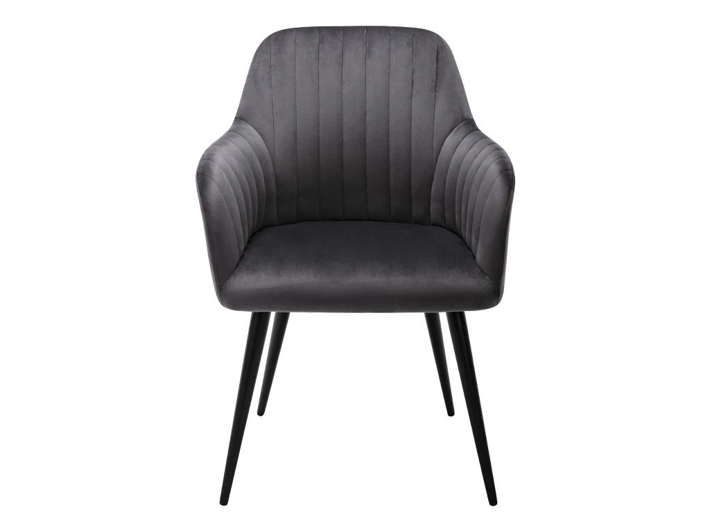 Lot De 6 Chaises Avec Accoudoirs En Velours Et Métal Noir - Gris - ELEANA 3 Lot De 6 Chaises Avec Accoudoirs En Velours Et Métal Noir - Gris - ELEANA – Image 3