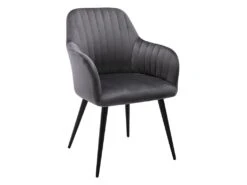 Lot De 6 Chaises Avec Accoudoirs En Velours Et Métal Noir - Gris - ELEANA 11 Lot De 6 Chaises Avec Accoudoirs En Velours Et Métal Noir - Gris - ELEANA -Fren Soldes Boutique chaise 12292073