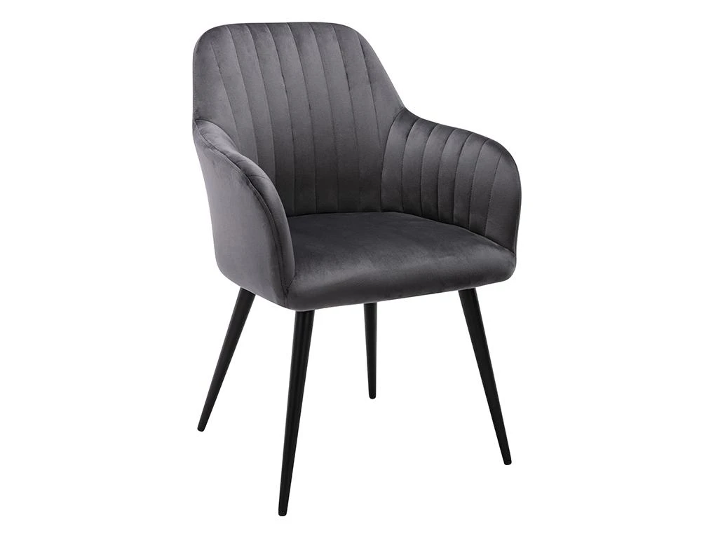 Lot De 6 Chaises Avec Accoudoirs En Velours Et Métal Noir - Gris - ELEANA 4 Lot De 6 Chaises Avec Accoudoirs En Velours Et Métal Noir - Gris - ELEANA – Image 4