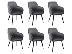 Lot De 6 Chaises Avec Accoudoirs En Velours Et Métal Noir - Gris - ELEANA 15 Lot De 6 Chaises Avec Accoudoirs En Velours Et Métal Noir - Gris - ELEANA -Fren Soldes Boutique chaise 12292087