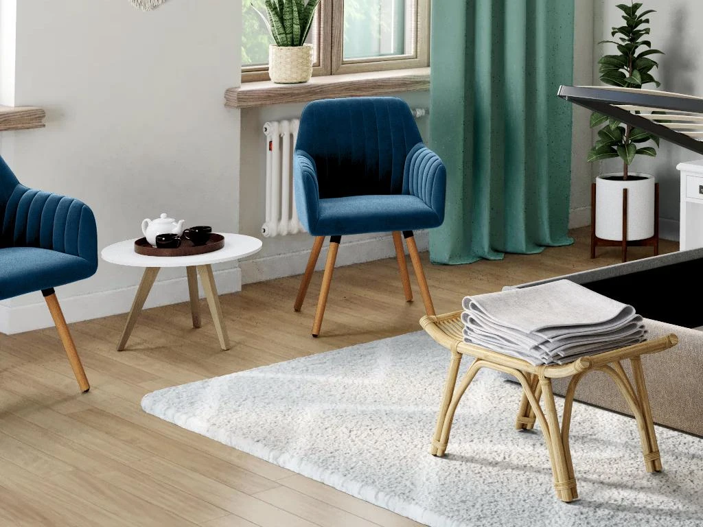 Chaise Avec Accoudoirs - Velours Et Métal Effet Bois - Bleu - ELEANA 2 Chaise Avec Accoudoirs - Velours Et Métal Effet Bois - Bleu - ELEANA – Image 2