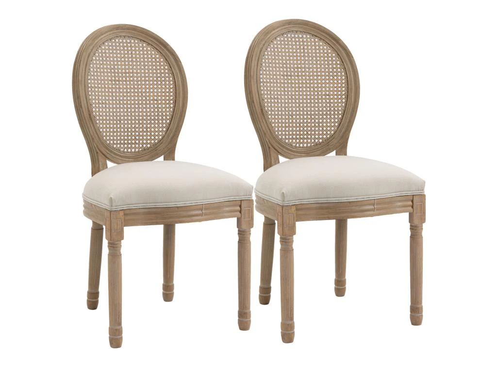 Lot De 2 Chaises De Salle à Manger - Chaise De Salon Médaillon Style Louis XVI - Bois Massif Sculpté, Patiné - Dossier Cannage - Aspect Lin Beige 2 Lot De 2 Chaises De Salle à Manger - Chaise De Salon Médaillon Style Louis XVI - Bois Massif Sculpté, Patiné - Dossier Cannage - Aspect Lin Beige – Image 2