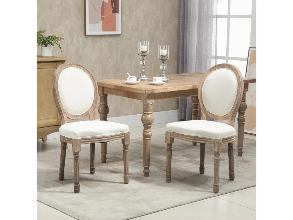 Lot De 2 Chaises De Salle à Manger Chaise De Salon Médaillon Style Louis XVI Bois Massif Patiné Lin 51 X 51 X 96 Cm écru 1 Lot De 2 Chaises De Salle à Manger Chaise De Salon Médaillon Style Louis XVI Bois Massif Patiné Lin 51 X 51 X 96 Cm écru