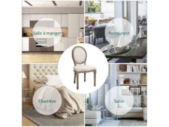 Lot De 2 Chaises De Salle à Manger Chaise De Salon Médaillon Style Louis XVI Bois Massif Patiné Lin 51 X 51 X 96 Cm écru 9 Lot De 2 Chaises De Salle à Manger Chaise De Salon Médaillon Style Louis XVI Bois Massif Patiné Lin 51 X 51 X 96 Cm écru -Fren Soldes Boutique chaise 12446249