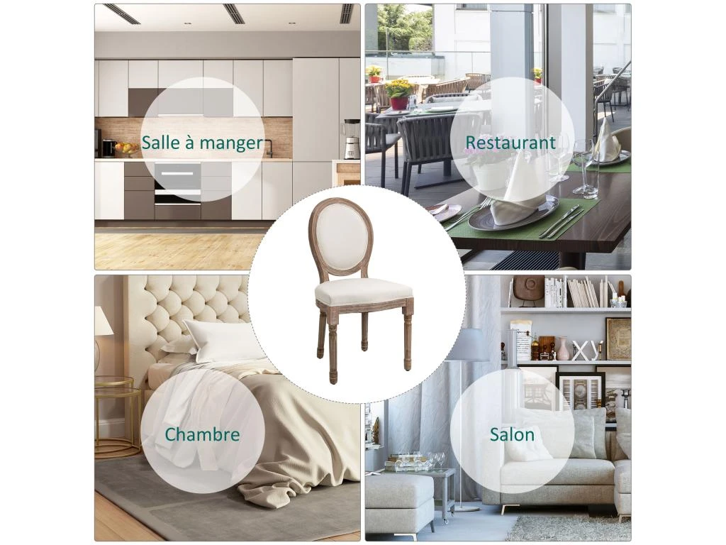 Lot De 2 Chaises De Salle à Manger Chaise De Salon Médaillon Style Louis XVI Bois Massif Patiné Lin 51 X 51 X 96 Cm écru 5 Lot De 2 Chaises De Salle à Manger Chaise De Salon Médaillon Style Louis XVI Bois Massif Patiné Lin 51 X 51 X 96 Cm écru – Image 5