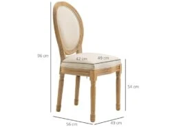 Lot De 2 Chaises De Salle à Manger - Chaise De Salon Médaillon Style Louis XVI - Bois Massif Sculpté, Patiné - Aspect Lin Beige -Fren Soldes Boutique chaise 12446255