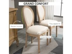 Lot De 2 Chaises De Salle à Manger - Chaise De Salon Médaillon Style Louis XVI - Bois Massif Sculpté, Patiné - Aspect Lin Beige -Fren Soldes Boutique chaise 12446259