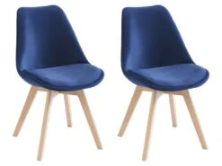 Lot De 2 Chaises En Velours Et Hêtre - Bleu - JODY