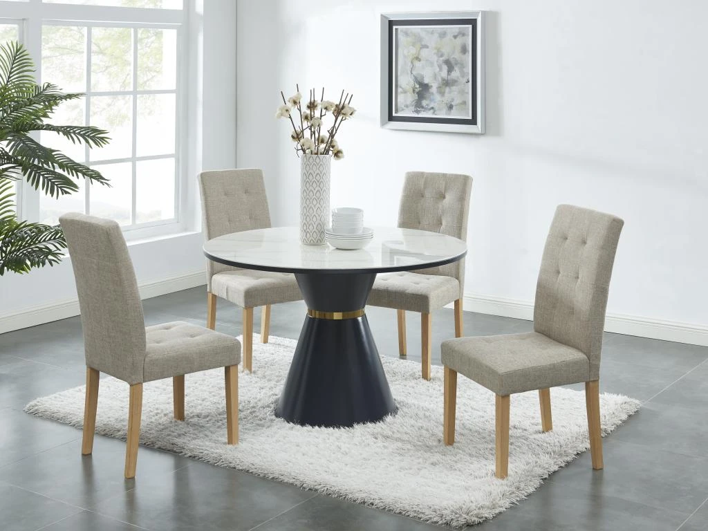 Lot De 2 Chaises VILLOSA - Tissu & Pieds Bois - Coloris : Beige 2 Lot De 2 Chaises VILLOSA - Tissu & Pieds Bois - Coloris : Beige – Image 2