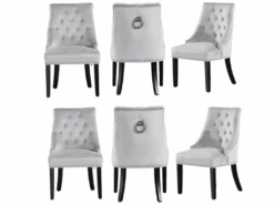 Ensemble De 6 Chaises De Salle à Manger Windsor - Rembourrage En Velours Moelleux Et Pieds En Bois Massif Robustes - Parfait Pour Votre Salle à Manger Et Salon - Gris Clair