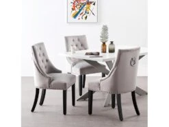 Ensemble De 6 Chaises De Salle à Manger Windsor - Rembourrage En Velours Moelleux Et Pieds En Bois Massif Robustes - Parfait Pour Votre Salle à Manger Et Salon - Gris Clair -Fren Soldes Boutique chaise 13970987