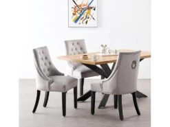 Ensemble De 6 Chaises De Salle à Manger Windsor - Rembourrage En Velours Moelleux Et Pieds En Bois Massif Robustes - Parfait Pour Votre Salle à Manger Et Salon - Gris Clair -Fren Soldes Boutique chaise 13970989