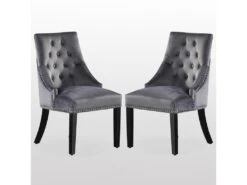 Ensemble De 2 Chaises De Salle à Manger Windsor - Rembourrage En Velours Moelleux Et Pieds En Bois Massif Robustes - Parfait Pour Votre Salle à Manger Et Salon - Gris Foncé