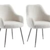 Lot De 2 Chaises Avec Accoudoirs En Tissu Bouclette Et Métal - Blanc - TOYBA
