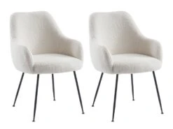 Lot De 2 Chaises Avec Accoudoirs En Tissu Bouclette Et Métal - Blanc - TOYBA