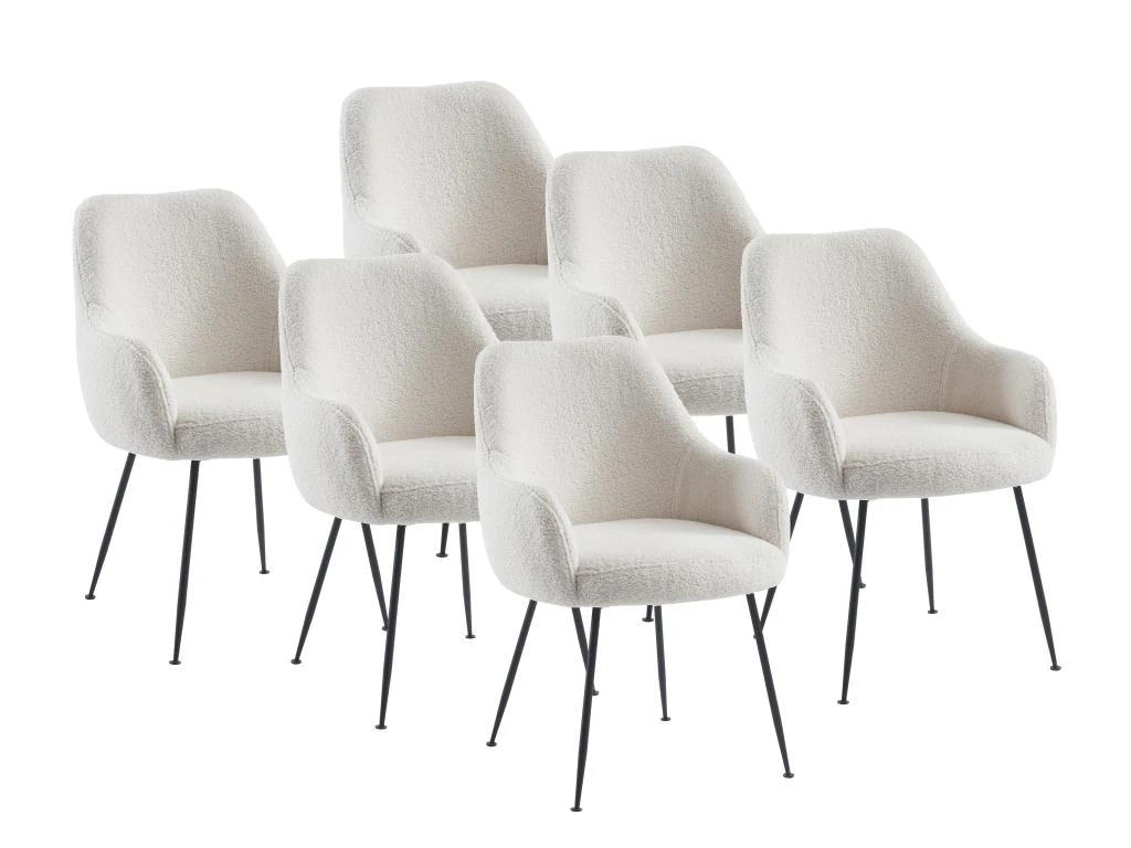 Lot De 6 Chaises Avec Accoudoirs En Tissu Bouclette Et Métal - Blanc - TOYBA 1 Lot De 6 Chaises Avec Accoudoirs En Tissu Bouclette Et Métal - Blanc - TOYBA