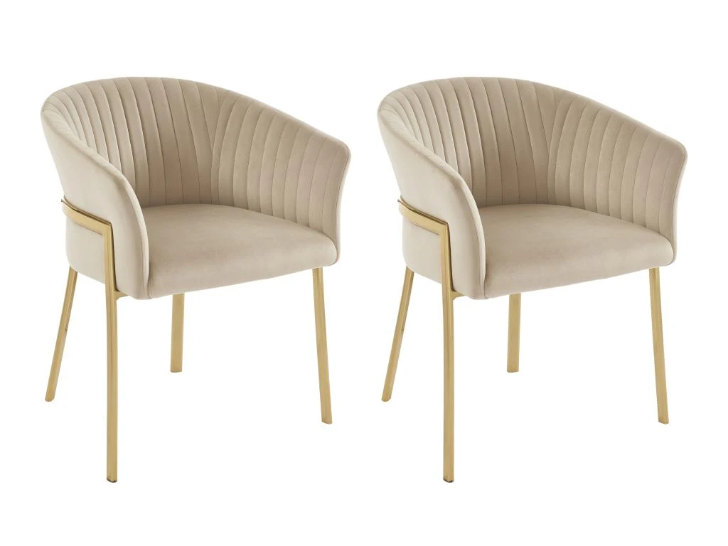 Lot De 2 Chaises Avec Accoudoirs En Velours Et Métal Doré - Beige - ZAOVA De Pascal MORABITO 1 Lot De 2 Chaises Avec Accoudoirs En Velours Et Métal Doré - Beige - ZAOVA De Pascal MORABITO