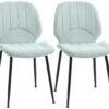 Lot De 2 Chaises De Salle à Manger En Velours Avec Dossier, Assise Rembourrée Et Pieds En Acier Vert Et Noir