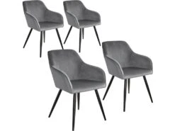 Lot De 4 Chaises Pieds Noir Siège De Salon Cuisine Salle à Manger Design élégant Velours Gris 08_0000076