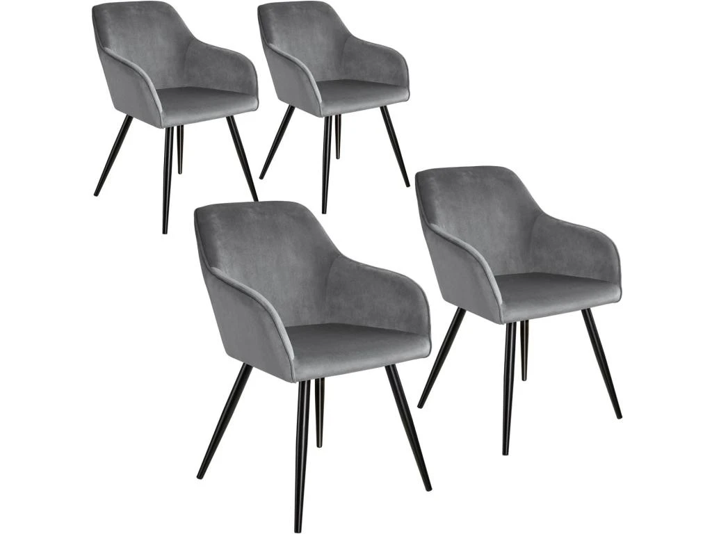 Lot De 4 Chaises Pieds Noir Siège De Salon Cuisine Salle à Manger Design élégant Velours Gris 08_0000076 1 Lot De 4 Chaises Pieds Noir Siège De Salon Cuisine Salle à Manger Design élégant Velours Gris 08_0000076