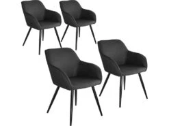 Lot De 4 Chaises Pieds Noir Siège De Salon Cuisine Salle à Manger Design élégant Tissu Anthracite 08_0000104