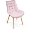 Lot De 6 Chaises De Salon Salle à Manger Pied En Bois Et Velours Rose 01_0000591