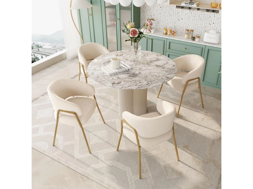 Lot De 4 Chaises - Tissu En Sherpa - Pieds Dorés - Beige 1 Lot De 4 Chaises - Tissu En Sherpa - Pieds Dorés - Beige