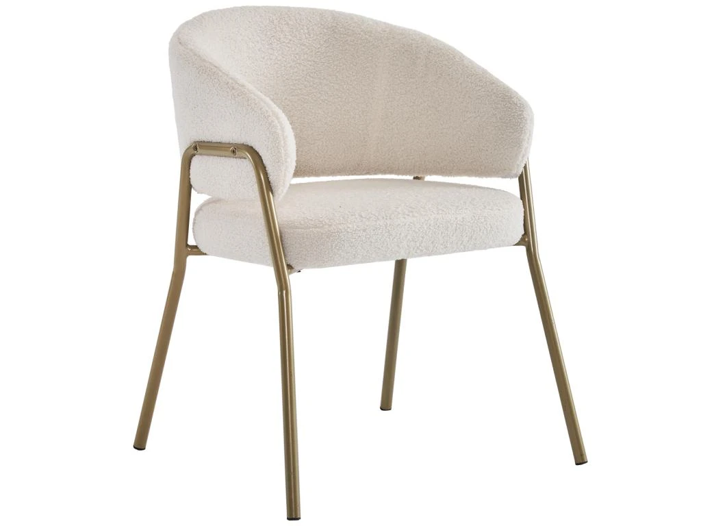 Lot De 4 Chaises - Tissu En Sherpa - Pieds Dorés - Beige 3 Lot De 4 Chaises - Tissu En Sherpa - Pieds Dorés - Beige – Image 3