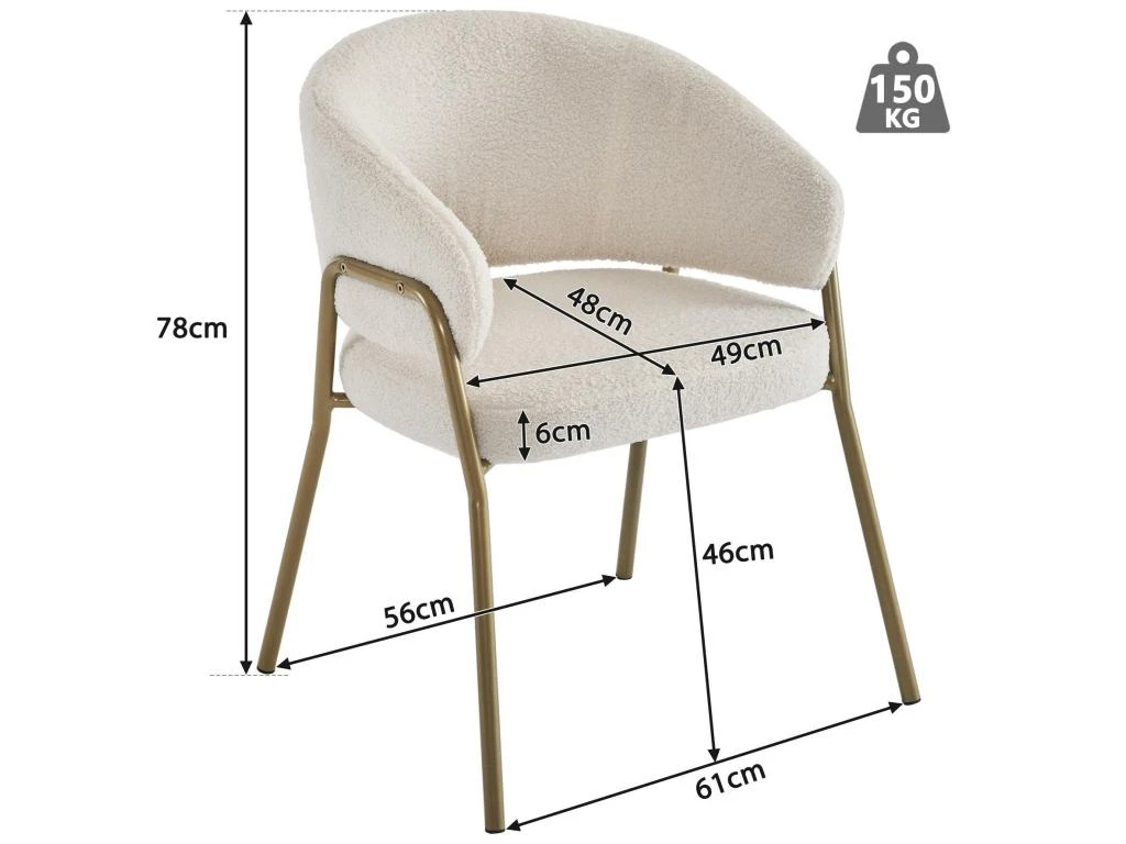 Lot De 4 Chaises - Tissu En Sherpa - Pieds Dorés - Beige 5 Lot De 4 Chaises - Tissu En Sherpa - Pieds Dorés - Beige – Image 5