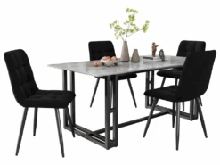 Lot De 4 Chaises De Salle à Manger - Structure En Métal - Tissu En Velours - Noir