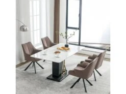 Lot De 4 Chaises En Patchwork De Velours - Pieds En Métal - Taupe