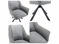 Lot De 6 Chaises En Velours Et Similicuir - Pieds En Métal - Gris -Fren Soldes Boutique chaise 22934687