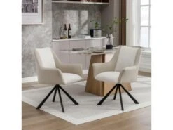 Lot De 2 Chaises En Velours Et Similicuir - Pieds En Métal - Beige