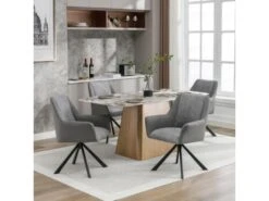 Lot De 4 Chaises En Velours Et Similicuir - Pieds En Métal - Gris