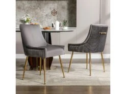 Lot De 6 Chaises De Salle à Manger Avec Pieds Plaqués - Doré & Gris