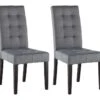 Lot De 2 Chaises VILLOSA - Tissu Gris & Pieds Bois Noir
