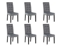 Lot De 6 Chaises VILLOSA - Tissu Gris & Pieds Bois Noir 7 Lot De 6 Chaises VILLOSA - Tissu Gris & Pieds Bois Noir -Fren Soldes Boutique chaise 262985