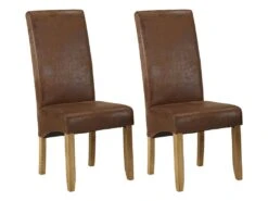 Lot De 2 Chaises SANTOS - Microfibre Aspect Cuir Vieilli - Pieds Bois Clair