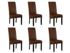 Lot De 6 Chaises SANTOS - Microfibre Aspect Cuir Vieilli - Pieds Bois Foncé 13 Lot De 6 Chaises SANTOS - Microfibre Aspect Cuir Vieilli - Pieds Bois Foncé -Fren Soldes Boutique chaise 274139