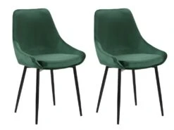 Lot De 2 Chaises - Velours Et Métal Noir - Vert - MASURIE