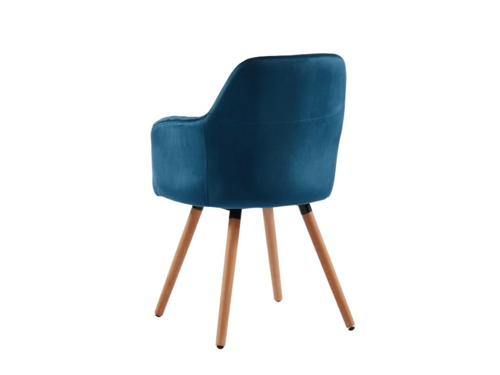 Chaise Avec Accoudoirs - Velours Et Métal Effet Bois - Bleu - ELEANA 4 Chaise Avec Accoudoirs - Velours Et Métal Effet Bois - Bleu - ELEANA – Image 4