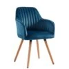 Chaise Avec Accoudoirs - Velours Et Métal Effet Bois - Bleu - ELEANA