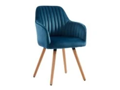 Lot De 2 Chaises Avec Accoudoirs - Velours Et Métal Effet Bois - Bleu - ELEANA -Fren Soldes Boutique chaise 343519