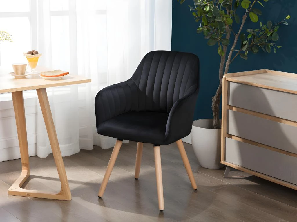 Lot De 2 Chaises Avec Accoudoirs ELEANA - Velours Et Métal Effet Bois - Noir 2 Lot De 2 Chaises Avec Accoudoirs ELEANA - Velours Et Métal Effet Bois - Noir – Image 2